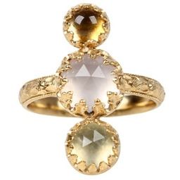 Pakamera Złoty pierścionek Dream z cytrynem, kwarcem różowym