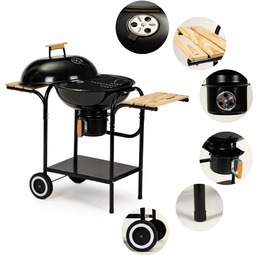 Grill Ogrodowy Węglowy Z Pokrywą 2 Półki Ruszt