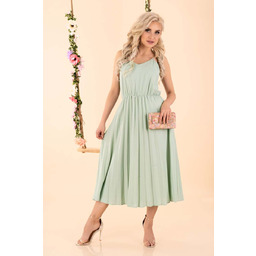 Sukienka na Ramiączkach z Plisowanym Dołem - Miętowa