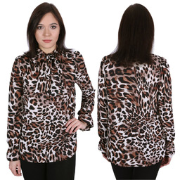 Elegancka bluzka mgiełka damska w panterkę, wiązana pod