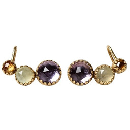 Pakamera Złote kolczyki nausznice z ametystem, prehnitem