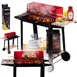 Grill Węglowy Ogrodowy Chromowany Ruszt Rożen Przenośny Regulowany