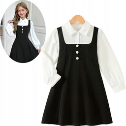 Sukienka czarna koszula biała dla dziewczynki 134 szkolna