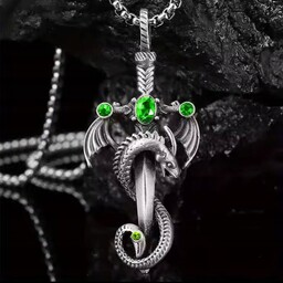 Naszyjnik Wisiorek Smoczy Miecz Owinięty Smok Dragon Goth