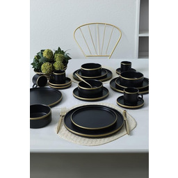 20-częściowy zestaw obiadowy, matowy czarny, 100% ceramiczne kamienie,