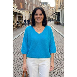 Sweter damski turkusowy 20% moher oversize miękki Uni