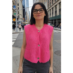 Sweter damski różowy bezrękawnik moher guziki One size
