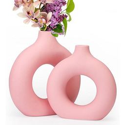 Jasnoróżowy wazon ceramiczny do nowoczesnego wystroju domu, okrągły,