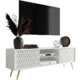 Edinos Premium Biała ryflowana szafka RTV na złotych