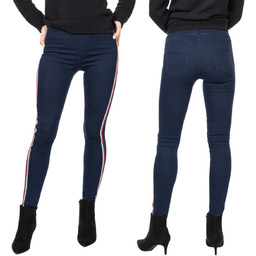 Spodnie Damskie Jeansy Jegginsy z Lampasami 9755 L