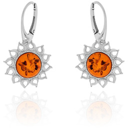 Srebrne kolczyki z bursztynem słoneczko, słońce, bigiel pr.