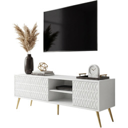 Edinos Premium Biała szafka RTV 3D na złotych