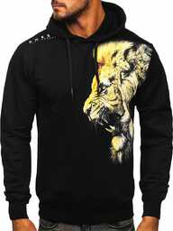 Czarna z nadrukiem bluza męska z kapturem Denley