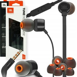 SŁUCHAWKI PRZEWODOWE JBL DOKANALOWE MIKROFON CZARNE DOUSZNE ORYGINALNE