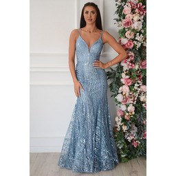 Sukienka maxi rybka brokatowa jeans Rebeka