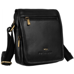 Skórzana listonoszka męska z zewnętrzną kieszenią na suwak