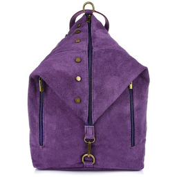 Śliwkowy Włoski Stylowy Plecak Damski Skórzany Zamsz A4