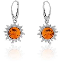 Srebrne kolczyki z bursztynem słoneczko, słońce, bigiel pr.