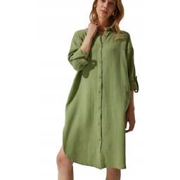 TRENDYOL ZIELONA SUKIENKA KOSZULOWA Z RĘKAWEM 3/4 36