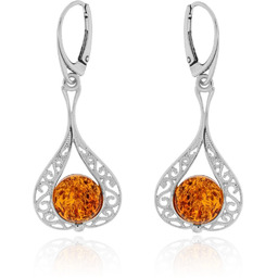 Srebrne kolczyki z bursztynem bigiel pr. 925