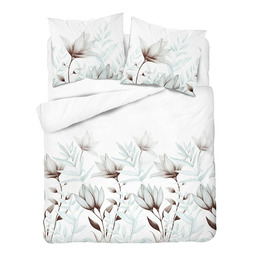 Detexpol Pościel bawełniana biała w kwiaty i liście