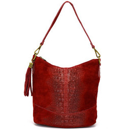 Torebka skórzana zamszowa CROCO listonoszka 2 paski bordowa