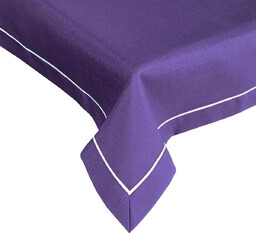 Bieżnik o strukturze lnu fioletowy z ozdobną lamówką