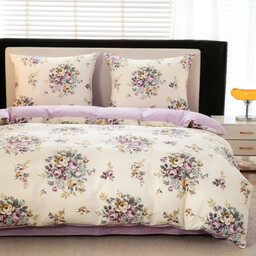 Pościel z satyny bawełnianej dwustronna biała w kolorowe