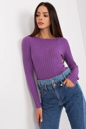 Fioletowy sweter damski klasyczny z okrągłym dekoltem