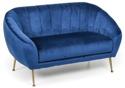 Sofa aksamit MARLENE, dwuosobowa, niebieska