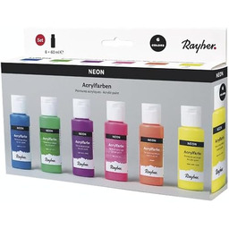 Rayher zestaw sześciu neonowych farb akrylowych do rękodzieła,