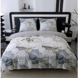 Pościel z satyny bawełnianej dwustronna szara w geometryczny