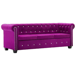 Edinos Aksamitna fioletowa sofa w stylu Chesterfield -