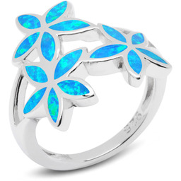 Srebrny Pierścionek Kwiatki z Niebieskim Opalem