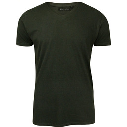 T-Shirt Ciemny Zielony, Khaki, Koszulka, Dekolt w Serek,