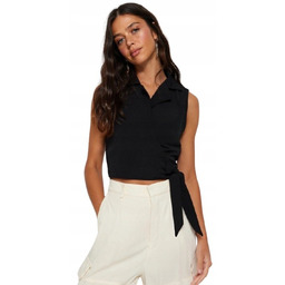 TRENDYOL CZARNA BLUZKA KOPERTOWA BEZ RĘKAWÓW Z WIĄZANIEM