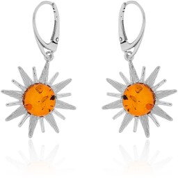Srebrne kolczyki z bursztynem słoneczko, słońce, bigiel pr.