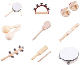 Drewniane Instrumenty Perkusyjne Zestaw Dla Dzieci 9 Instrumentów