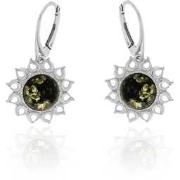 Srebrne kolczyki z bursztynem słoneczko, słońce, bigiel pr.