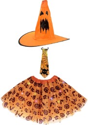 STRÓJ CZAROWNICA WIEDŹMA HALLOWEEN KAPELUSZ KRAWAT SPÓDNICZKA TUTU