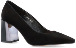 Zamszowe czółenka na słupku - KOTYL 9005 CZARNE