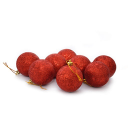 Bombki brokatowe czerwone - 6 cm - 8