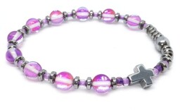Bransoletka różaniec na rękę - fioletowe cyrkonie opalizujące