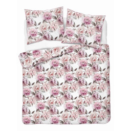 Detexpol Pościel z perkalu 160x200 biała w różowe