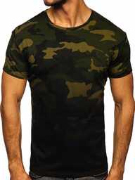 Khaki t-shirt męski z nadrukiem moro Denley S808