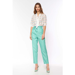 Spodnie Typu Paperbag - Seledynowe