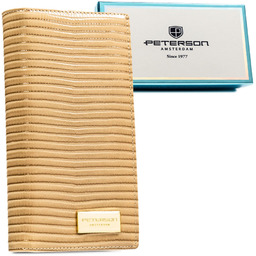 Beżowy portfel damski zamykany na magnes i suwak,