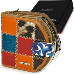 JULIA ROSSO patchwork portfel SKÓRZANY RFiD pudełko M99