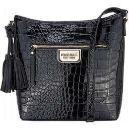 Torebka Damska Klasyczna Listonoszka Monnari Czarna Lakier Croco