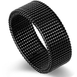 Czarny Pierścionek Siatka ze Stali Szlachetnej